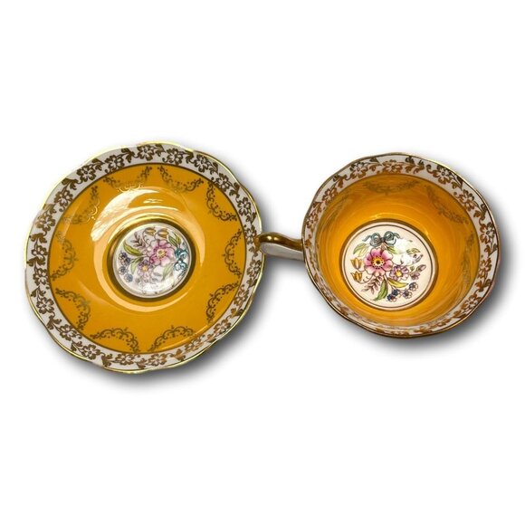 Royal Albert Teacup Saucer Porcelain Fine Bone China Yellow UK 1950s - Picture 2 of 12